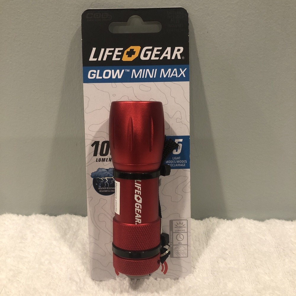 Life Gear Glow Mini Max Red LED Flashlight 100 Lumens Water Resistant New